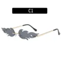Rimless flame sunglasses for women, trendy grey lens with gold metal frame style C1. - Gold Frame Grey Lens