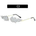 Chic rimless flame sunglasses for women, trendy colorful small frame sun glasses for daily wear. - C3-Gold Frame Silver Mirrored