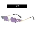 Trendy rimless flame sunglasses for women, purple gradient lenses with gold temples. - C5-Gold Frame Purple Mirrored