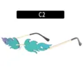 Trendy rimless flame sunglasses for women, colorful gradient small frame sun glasses C2 model. - C2-Gold Frame Green Mirrored