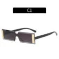 Lunettes de soleil monobloc sans monture tendance, petite lunette carree de rue style cool - C1-Monture Dorée Verres Gris Noir