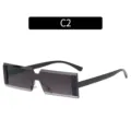 Lunettes de soleil rectangulaires sans monture couleur C2, style urbain tendance petit carré. - C2-Monture Noire Verres Gris Noir