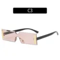 Lunettes de soleil roses monobloc sans monture tendance avec branches noires et cadre carre. - C3-Monture Dorée Verres Roses