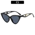 Modische Damen Katzenauge Sonnenbrille hohle Perle Bügel schwarz Sommer UV Schutz Brille - Schwarzer Rahmen Graue Gläser
