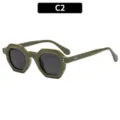 Grüne Vintage-Sonnenbrille mit polygonalem Rahmen für Damen und Herren, UV-Schutz C2 - Dunkelgrüner Rahmen Graue Gläser