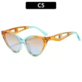 Modische Damen Katzenaugen Sonnenbrille sommerlicher Sonnenschutz stilvolle perlenbesetzte Buegel - C5-Orange Blauer Rahmen Tee Blaue Gläser