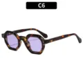 Retro Polygon Sonnenbrille für Damen und Herren, stilvoller Schildpatt Rahmen mit UV Schutz. - Demi Rahmen Violette Gläser