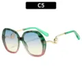 Women large frame sunglasses gradient lens metal pearl temples elegant fashion sun glasses - C5-Green Tortoise and Orange Frame Blue Yellow Lens