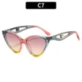Modische Damen Farbverlauf Katzenaugen Sonnenbrille ausgehöhlte Perlen Bügel UV Brille - C7-Grau Rosa Rahmen Rosa Gelbe Gläser