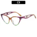 Modische Damen Verlaufs Katzenaugen Brille mit hohler Perlen Bügeloptik Korrekturfassung. - C9-Violetter Rahmen Weiße Linse