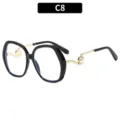 Trendy large frame blue light blocking glasses for women, stylish pearl metal temples, variant C8. - Black Frame White Lens