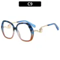 Stylish women large frame blue brown gradient optical glasses with elegant pearl metal temples. - C9-Blue Tortoise and Orange Frame White Lens