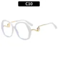 Stylish women large frame anti-blue light glasses with chic pearl and gold temple details. - C10-White Frame Clear Lens