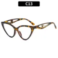 Schildpatt Katzenaugen Brille mit Perle Aussparung Bügel Variante C13 modisch Stil - C13-Leoparden Rahmen Weiße Gläser