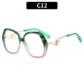Women large frame anti blue light glasses green gradient metal pearl temples C12 variant - C12-Green Tortoise and Orange Frame White Lens