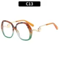 Women large frame anti-blue light glasses variant C13 gradient brown green pearl temples - C13-Yellow Tortoise and Green Frame White Lens