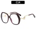 Women large frame blue light blocking glasses stylish pearl metal temple optical eyewear frame - C14-Dark Tea Frame White Lens