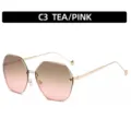 Gafas de sol poligonales de moda para mujer, montura de metal elegante con gran protección UV. - Montura Dorada Degradado Té Rosa