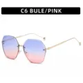Gafas de sol octogonales sin montura degradadas para mujer moda metal protección UV - Marco Dorado Azul Rosa