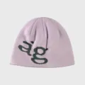Helllila Strickmütze mit Buchstaben-Design, lässige Streetwear Skimütze für Herbst und Winter. - Rosa