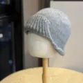 Grey knitted bucket hat detail, winter warm retro irregular rolled brim fisherman cap design. - M (56-58cm) / Gray