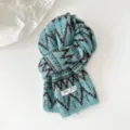 Gemütlicher blau brauner Fair Isle Muster Strick-Winterschal, dick und warm für Damen. - Seeblau
