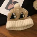 Süße Pinguin Winter Strickmütze mit Bommel, warme gefütterte Bommelmütze für Damen winterlich. - Khaki-Hut