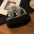 Niedliche Winter Kaschmir Strickmütze für Damen, dicke warme Pinguin Muster Bommel Mütze. - Grauer Hut