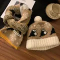 Set berretto e sciarpa in maglia di cashmere pinguino carino, berretto invernale caldo donna. - Cachi (Cappello E Sciarpa)