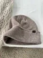 Einfarbige Strickmütze Winter warm slouchy Beanie, weiche Wolle bequeme Alltag Kleidung. - M (56-58cm) / Hafermilch-Tee