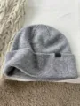 Graue Wollmischung Strickmütze, weiche warme Winter Mütze mit Umschlag in einfarbigem Design. - M (56-58cm) / Intelligentes Grau