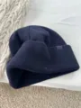 Dunkelblaue einfarbige Strickmütze, weiche Wolle, warme Winter Slouchy Beanie für Damen und Herren. - M (56-58cm) / Schwarz Blau
