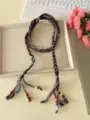 Retro ethnic style braided rope belt with colorful beads and tassels for women daily wear. - 7#