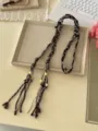 Retro ethnic braided rope belt with wooden beads and tassel for dress jeans accessory. - 8#