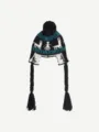 Cozy Fair Isle jacquard knit winter hat featuring warm braided earflaps and fluffy pom pom. - M (56-58cm) / Blue