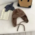 Brown fluffy plush trapper hat winter warm thick knitted earflap hat cozy winter headwear - Brown