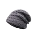 Winter warm wool blend knitted slouchy beanie hat casual outdoor headwear dark grey - Gray