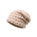 Strick Schlupfmütze Kaninchenhaar Mischung Netz Detail Herbst Winter warme Beanie Mütze - Khaki
