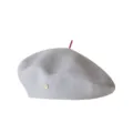Grey wool beret detail, chic French style painter hat with red stem and side button. - Light Gray