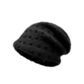Schwarze Mütze aus Angoramischung, Strick Beanie Detail, warme zweilagige Netz Kopfbedeckung. - Schwarz