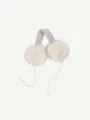 Cozy plush earmuffs with fluffy white faux fur and knit headband, perfect for winter warmth. - White