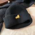 Cute puppy embroidery black knit beanie for women, warm winter skull cap, cozy daily wear. - 56-58cm / Black