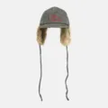 Vintage herringbone trapper hat with faux fur earflaps and long braided ties for winter warmth. - M (56-58cm) / Black