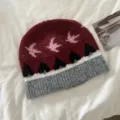 Retro dicke Strickmütze für Damen, Vintage Muster warme Wollmütze für den Winter kuschelig. - M (56-58cm) / Burgunderrot