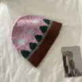 Retro Jacquard Strickmütze für Damen, dicke warme Winter Wollmütze mit Wald und Vögeln. - M (56-58cm) / Rosa
