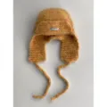 Flauschige Mohair-Trapper-Mütze mit Ohrenklappen und geflochtenen Bändern, warme Wintermütze. - Gelb