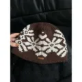 Retro Brown Snowflake Knit Beanie Wool Winter Hat Warm Jacquard Fashion Casual Headwear - Brown