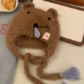 Süße Cartoon Koala Ohr Strick Mütze Winter warme Plüsch Ohrenklappe Hut für Damen Trend - M (56-58cm) / Braun