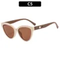 Occhiali da sole cat-eye chic con elegante decorazione di camelia e perla donna. - C5-Montatura Beige Lente da Tè