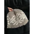 Cozy 100% Australian wool knitted beanie with vintage snowflake jacquard pattern for winter warmth. - Khaki